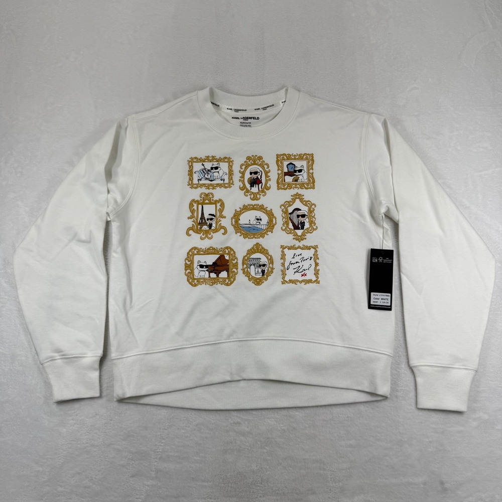 Karl Lagerfeld Paris Womens Choupette Graphic Sweatshirt White L5YH7B86 XS NEW